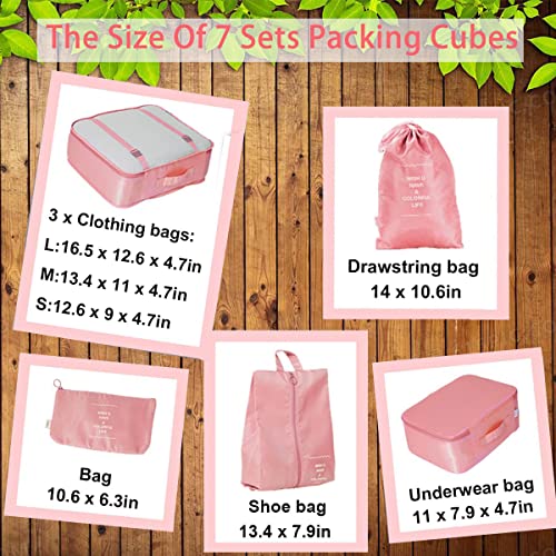 PETRICE Travel Organizer 7 in 1 Travel Laundry Cosmetics Luggage Packing Organizers Set Makeup Bags Organizer Packing Cubes with Shoe Bag for travel (Pink, Nylon) - Image 4