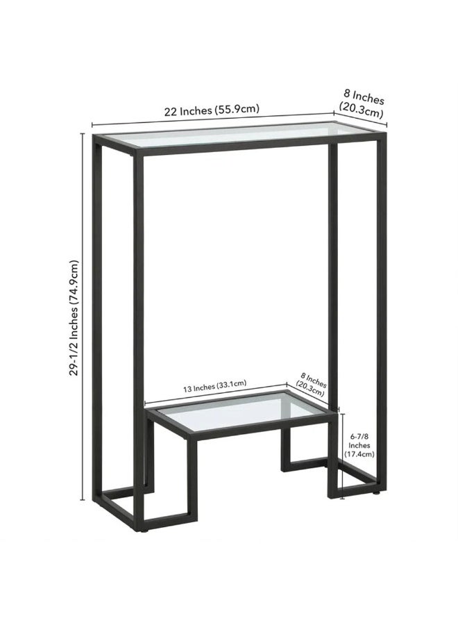 طعم المنزل طاولة كونسول زجاجية عصرية بإطار معدني ملحوم - مجمعة مسبقًا، طاولة مدخل ضيقة للردهة وغرفة المعيشة، أسود (55 × 20 × 75 سم) - Image 2