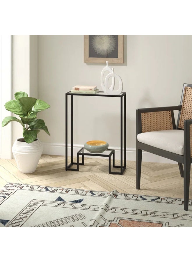 طعم المنزل طاولة كونسول زجاجية عصرية بإطار معدني ملحوم - مجمعة مسبقًا، طاولة مدخل ضيقة للردهة وغرفة المعيشة، أسود (55 × 20 × 75 سم) - Image 4