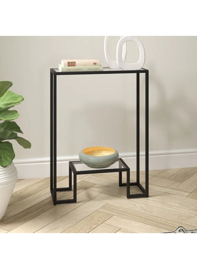 طعم المنزل طاولة كونسول زجاجية عصرية بإطار معدني ملحوم - مجمعة مسبقًا، طاولة مدخل ضيقة للردهة وغرفة المعيشة، أسود (55 × 20 × 75 سم) - Image 1