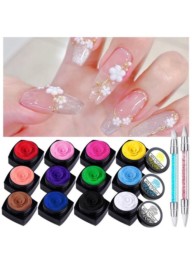 QIUFSSE 3D Nail Gel Sculpting Gel For Nail Art,12 Colors Painting Gel Molding Gel For Nails With 2 Carved Painting Pen,Creative Diy Decoration Soak Off Uv - Image 1