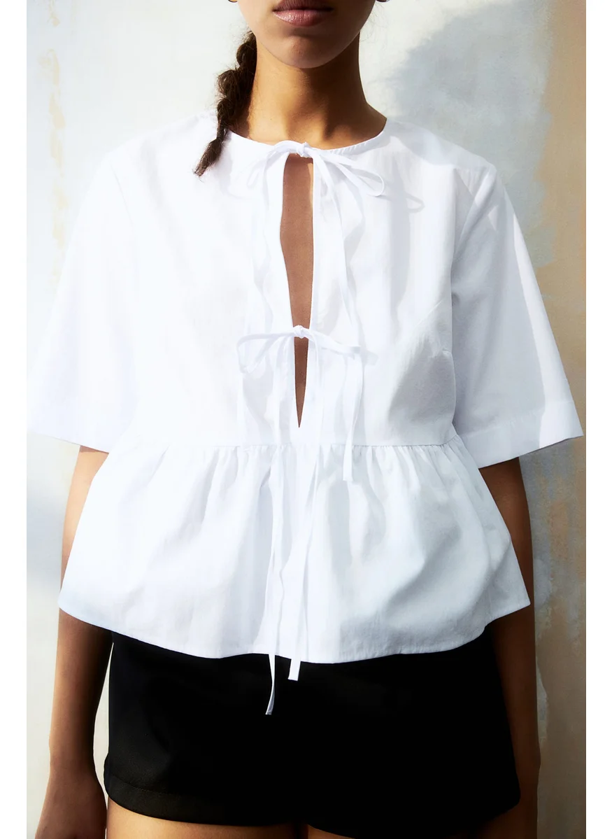 اتش اند ام Tie-Front Poplin Blouse