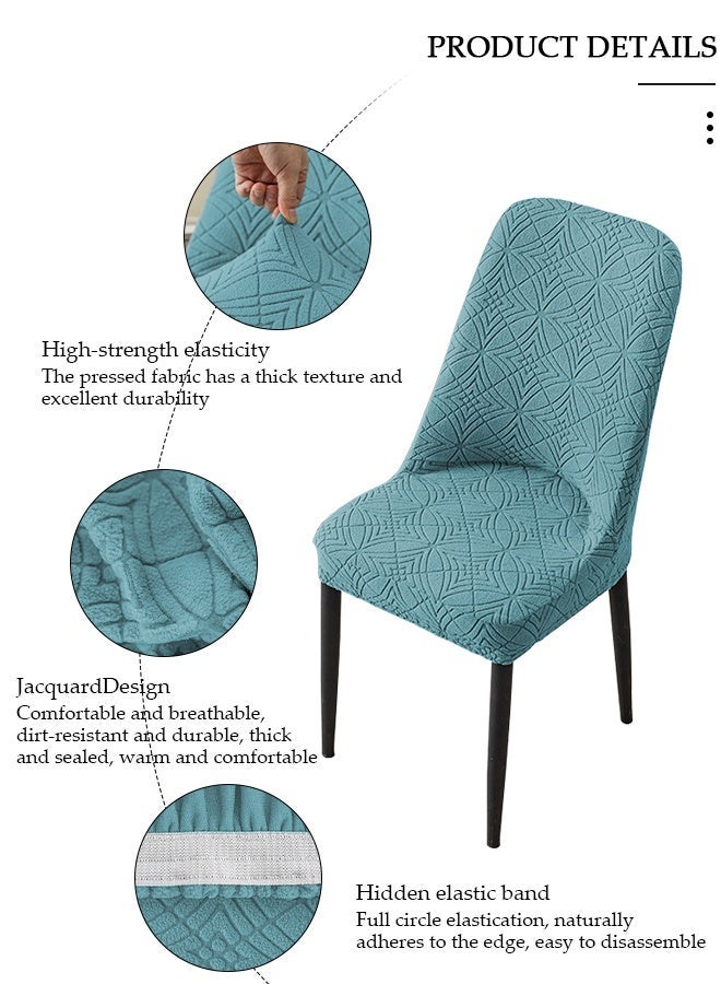 DUNISO 4 Pack Stretch Jacquard Dining Chair Slipcover, Teal Blue Durable Removable Elastic Chair Cover for Kitchen Banquet - Image 4