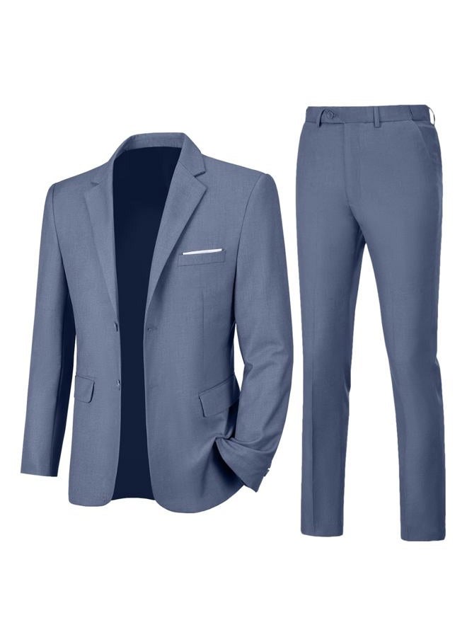 Lynerun Mens Slim Fit 2 Piece Suit Two Button Notched Lapel Solid Suit Jacket Pants Set Tuxedo for Prom, Denim Blue, 5XL - Image 1
