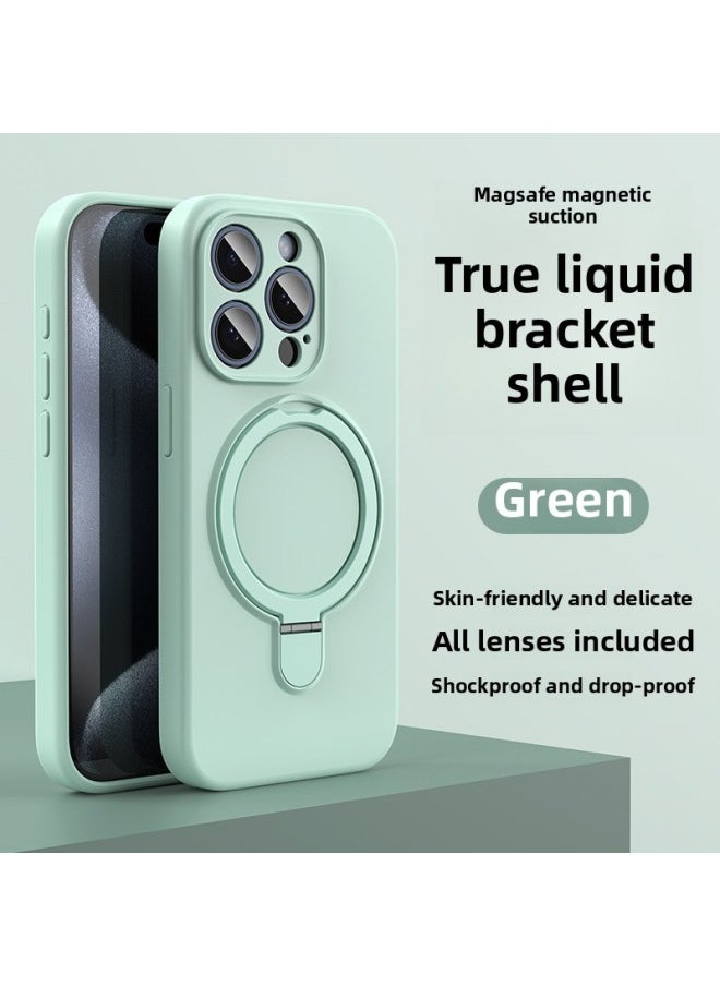 ماركة غير محددة - حافظة هاتف Apple 16 المحمولة Magsafe Bracket المغناطيسي 15promax من السيليكون السائل IPhone14 غطاء واقٍ ناعم اللون: أخضر نموذج قوس مع التغليف - نماذج قابلة للتطبيق: iPhone12pro - Image 1