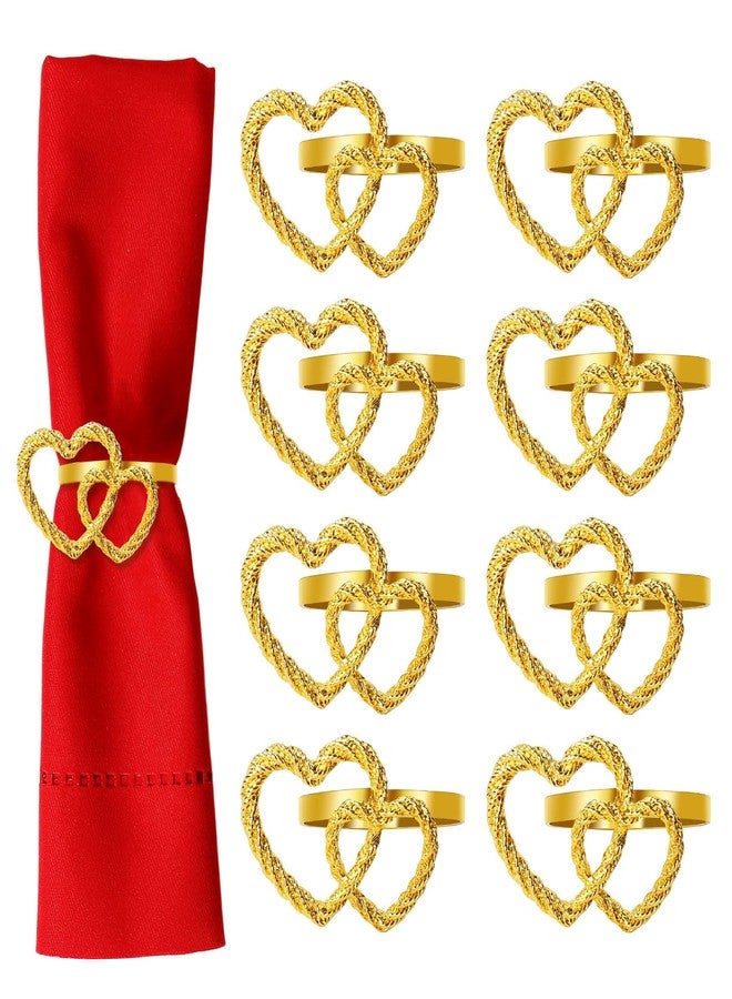 wonlex Valentine's Day Heart Napkin Rings Set of 8, Double Love Letter Napkin Buckles Holder for Wedding, Parties, Dinners, Holidays, Table Setting, Table Decor, Home Decor (Dual Love-Gold) - Image 1