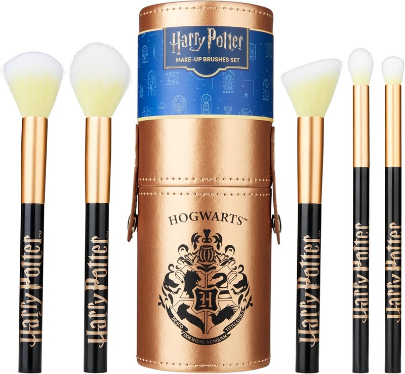 Harry Potter Makeup Brushes Set for Women Teens Hogwarts 5 Piece Set Travel Case Stand Tweens Contour Eyeshadow Blusher Brush Gifts for Women