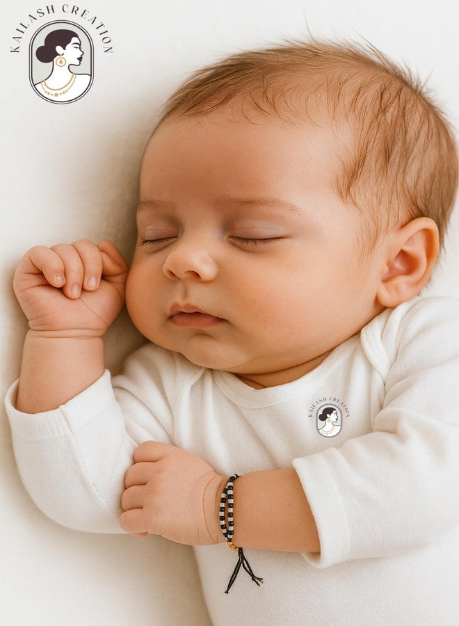 Kailash Creation Black & White Beads Nazar Thread Bracelet Set for Newborn Baby Boys & Girls | Nazariya Kada for Kids (0-5 Yrs) - Image 2