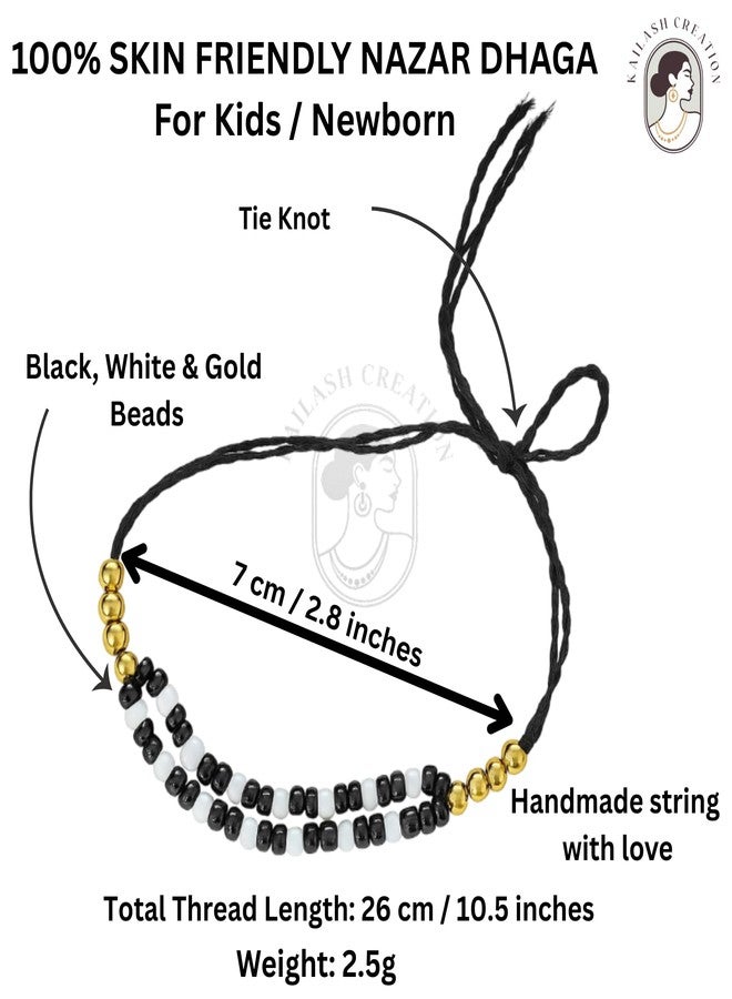 Kailash Creation Black & White Beads Nazar Thread Bracelet Set for Newborn Baby Boys & Girls | Nazariya Kada for Kids (0-5 Yrs) - Image 4