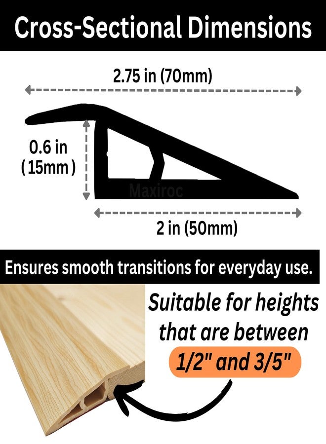 Maxiroc 1/2" to 3/5" Height Threshold Ramp - Rubber Threshold, Floor Transition Strip, Door Strip, Wheelchair Ramp, Carpet to Tile Strip (Raw Timber Tone, 40 inches) - Image 2