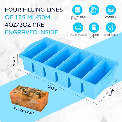 ZIP STANDING Silicone Freezer Molds with Lids, 1/2 Cup Soup Freezer Container Reinforced Steel Ring Top for freezing Soup Sauce Broth Leftovers, Silicone Freezer tray 2-Pack, Oven & Dishwasher Safe - Image 2
