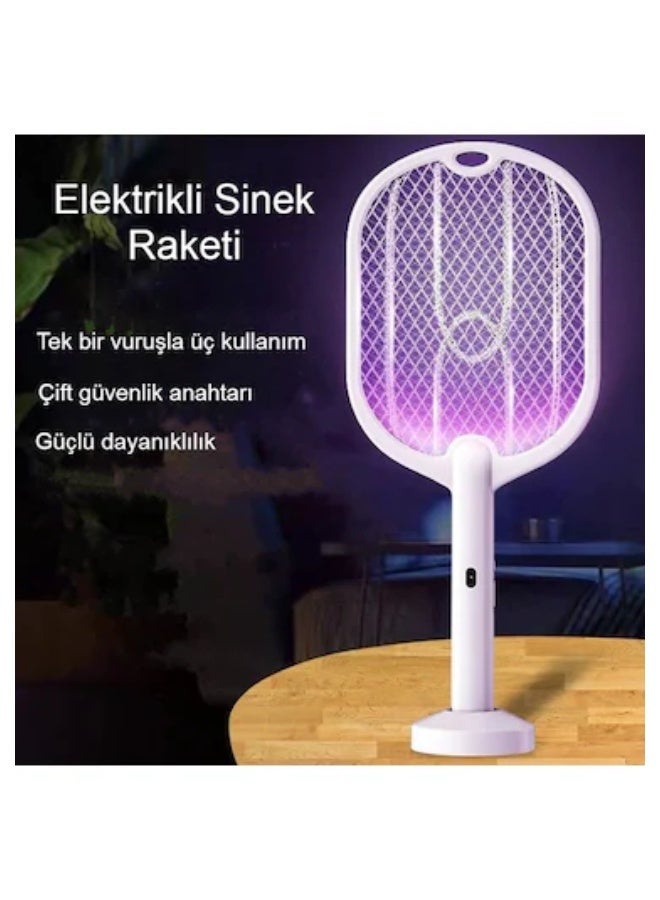 2-in-1 Electric Mosquito Swatter and Zapper with Mosquito Attractor Night Light, Rechargeable with Mounting Base and Triple Protective Mesh - Image 3