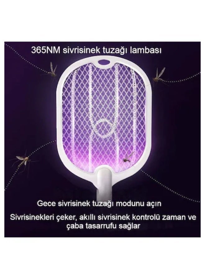 2-in-1 Electric Mosquito Swatter and Zapper with Mosquito Attractor Night Light, Rechargeable with Mounting Base and Triple Protective Mesh - Image 4