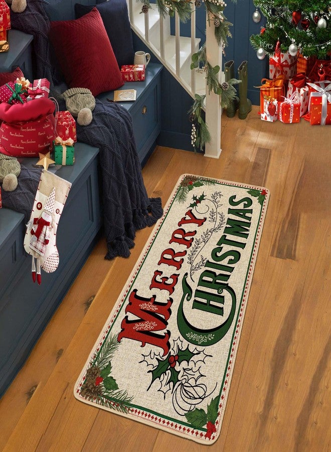 Baccessor Merry Christmas Doormat 17x36 inch Decorative Front Door Mat Indoor Outdoor Non Slip Rubber Backing Farmhouse Seasonal Entryway Kitchen Floor Decoration - Image 2