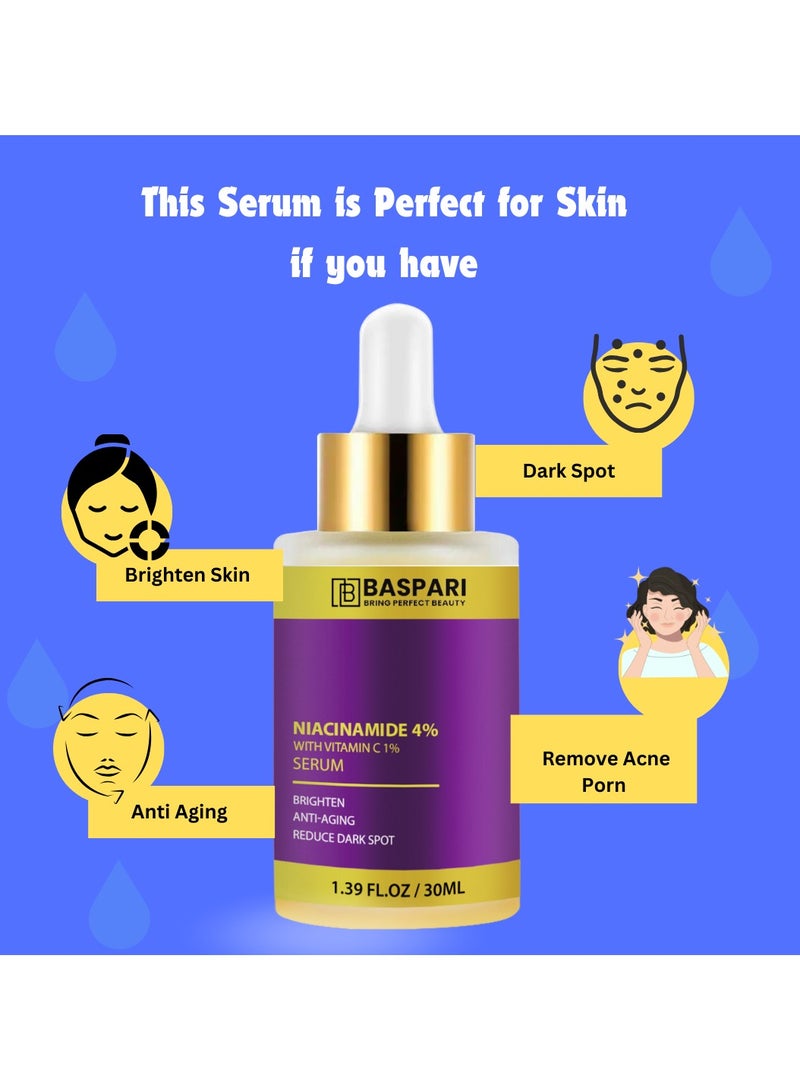 BASPARI Baspari Niacinamide Acid Serum 4% with Vitamin C Serum 1% for Glowing Skin  - Image 3