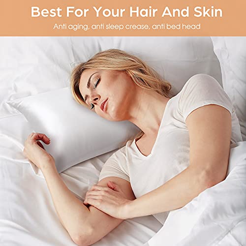 Veaken Silk Pillowcase for Hair and Skin, 2 Pack 100% Mulberry Silk Pillowcase 25 Momme, 600 Thread Count, Both Side Pure Silk Pillow Cover with Hidden Zipper (White, Standard 20''×26'') - Image 2