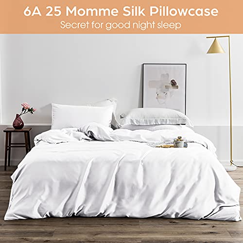 Veaken Silk Pillowcase for Hair and Skin, 2 Pack 100% Mulberry Silk Pillowcase 25 Momme, 600 Thread Count, Both Side Pure Silk Pillow Cover with Hidden Zipper (White, Standard 20''×26'') - Image 5