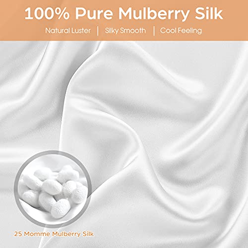 Veaken Silk Pillowcase for Hair and Skin, 2 Pack 100% Mulberry Silk Pillowcase 25 Momme, 600 Thread Count, Both Side Pure Silk Pillow Cover with Hidden Zipper (White, Standard 20''×26'') - Image 3