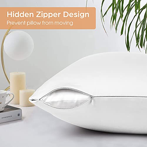 Veaken Silk Pillowcase for Hair and Skin, 2 Pack 100% Mulberry Silk Pillowcase 25 Momme, 600 Thread Count, Both Side Pure Silk Pillow Cover with Hidden Zipper (White, Standard 20''×26'') - Image 4