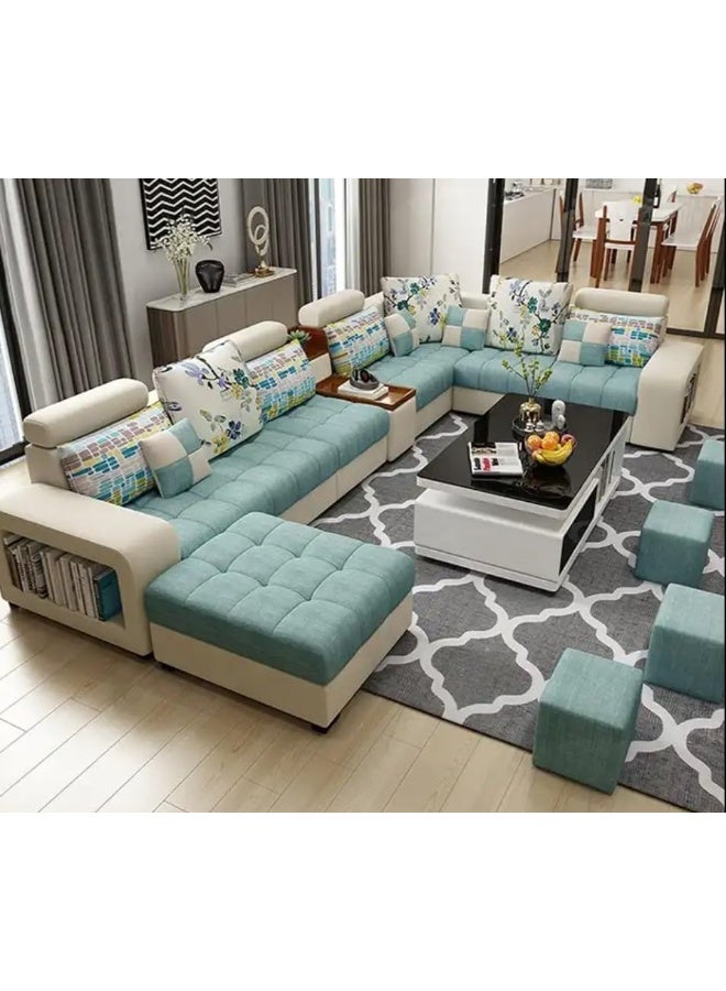 Comfynest طقم أرائك حديث مكون من 7 مقاعد بتصميم فريد، مثالي لغرف المعيشة الواسعة – 238x358x82 سم (أخضر نعناعي، يمين) - Image 1