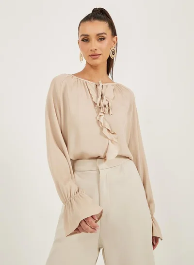 Styli Tie-Up Neck Ruffled Detail Blouse