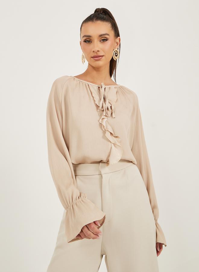 Styli Tie-Up Neck Ruffled Detail Blouse - Image 1