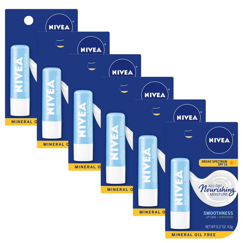 NIVEA Smoothness Lip Care SPF 15 Carded, 1 Count, Pack of 6 - Image 1