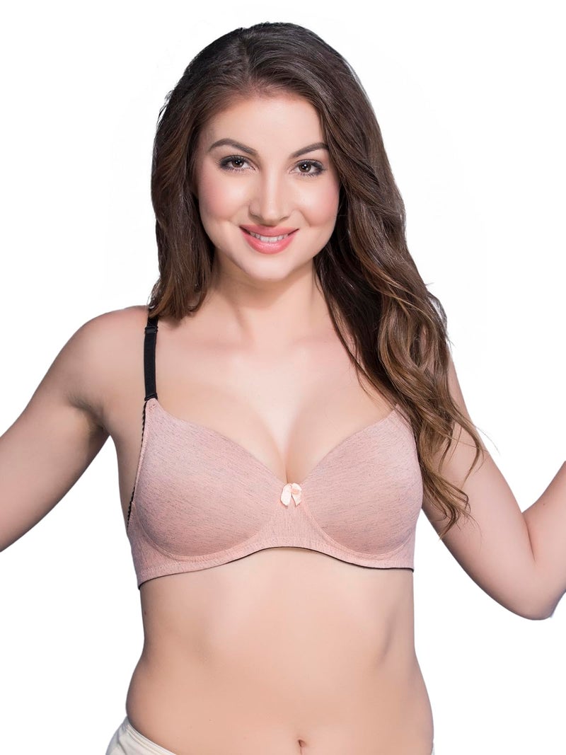 Clovia Womens Cotton Rich Padded Non-Wired Push-Up Multiway T-Shirt Bra (BR1394P22_Pink_36C) - Image 5
