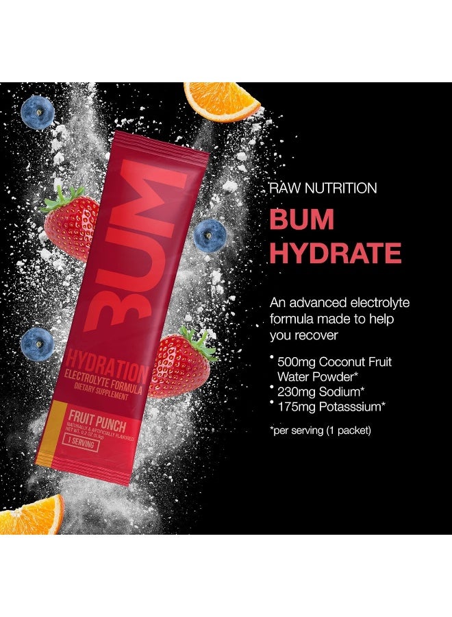 RAW Electrolytes Powder Hydration Drink Mix Packets, BUM Hydrate (Fruit Punch, 20 Servings) - Electrolyte Hydration Packets Supports Muscle Function & Endurance - Keto Free Electrolytes Powder Packets - Image 2