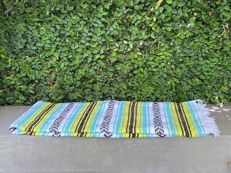 Del Mex Classic Mexican Blanket, Large Authentic Woven Falsa Throw (70"x50"), Artisan Southwest Décor for Beach, Yoga, Outdoors (Mint/Yellow) - Image 4