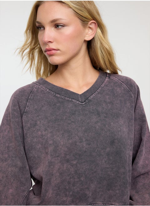 Plum Washed Regular/Normal Pattern V-Neck Knitted Blouse TWOAW25BZ00181