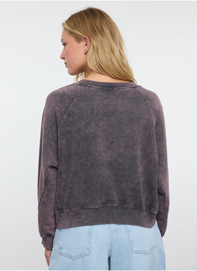 trendyol - Plum Washed Regular/Normal Pattern V-Neck Knitted Blouse TWOAW25BZ00181 - Image 1