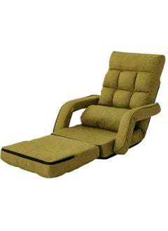 2-in-1 sofa bed, a foldable relaxation sofa, padded floor chair that can be folded into 6 positions, relaxation bed with armrests, and relaxation sofa - steel alloy frame with cotton padding covered in cotton-linen fabric - green color.