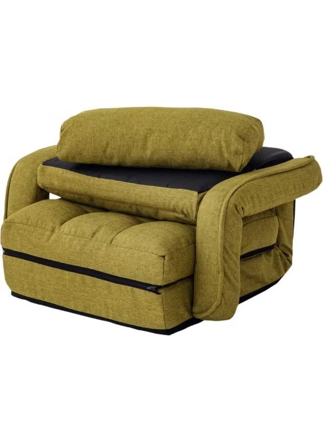 Generic - 2-in-1 sofa bed, a foldable relaxation sofa, padded floor chair that can be folded into 6 positions, relaxation bed with armrests, and relaxation sofa - steel alloy frame with cotton padding covered in cotton-linen fabric - green color. - Image 1