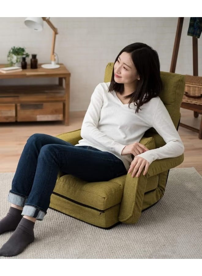 Generic - 2-in-1 sofa bed, a foldable relaxation sofa, padded floor chair that can be folded into 6 positions, relaxation bed with armrests, and relaxation sofa - steel alloy frame with cotton padding covered in cotton-linen fabric - green color. - Image 1