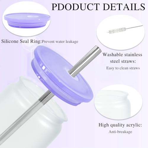 CHLJAR 16 Oz Plastic Mason Jars Mason Jars Cups with Lids and Straws, 6 Pack Frosted Acrylic Tumbler with Lid and Straw, Acrylic Mason Drinking Jars Cups Smoothies Cold Brew Juice Beer Coffee Milk, Frosted - Image 3