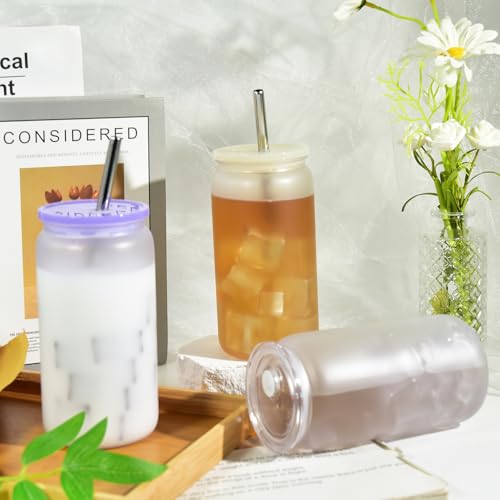 CHLJAR 16 Oz Plastic Mason Jars Mason Jars Cups with Lids and Straws, 6 Pack Frosted Acrylic Tumbler with Lid and Straw, Acrylic Mason Drinking Jars Cups Smoothies Cold Brew Juice Beer Coffee Milk, Frosted - Image 5