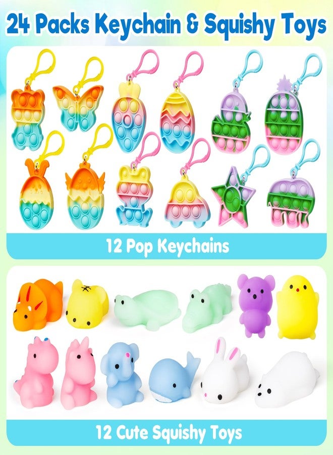 IJIGU 24 Pcs Prefilled Easter Eggs with Assorted Toys, Filled with Squishy Toys and Pop Bubble Keychains, Easter Eggs Filled for Kids to Egg Hunt, Basket Stuffers Filler and Classroom Prize Supplies - Image 2