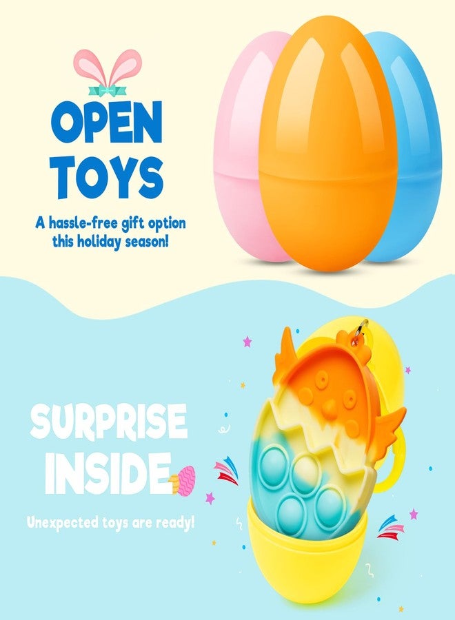 IJIGU 24 Pcs Prefilled Easter Eggs with Assorted Toys, Filled with Squishy Toys and Pop Bubble Keychains, Easter Eggs Filled for Kids to Egg Hunt, Basket Stuffers Filler and Classroom Prize Supplies - Image 4