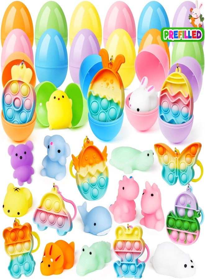 IJIGU 24 Pcs Prefilled Easter Eggs with Assorted Toys, Filled with Squishy Toys and Pop Bubble Keychains, Easter Eggs Filled for Kids to Egg Hunt, Basket Stuffers Filler and Classroom Prize Supplies - Image 1
