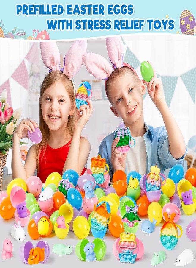 IJIGU 24 Pcs Prefilled Easter Eggs with Assorted Toys, Filled with Squishy Toys and Pop Bubble Keychains, Easter Eggs Filled for Kids to Egg Hunt, Basket Stuffers Filler and Classroom Prize Supplies - Image 5