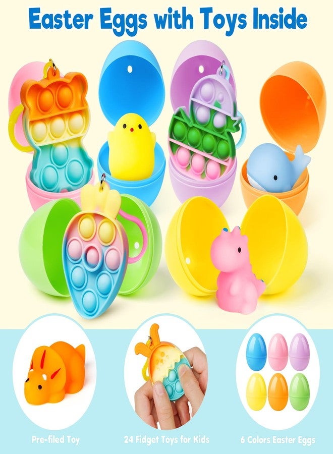 IJIGU 24 Pcs Prefilled Easter Eggs with Assorted Toys, Filled with Squishy Toys and Pop Bubble Keychains, Easter Eggs Filled for Kids to Egg Hunt, Basket Stuffers Filler and Classroom Prize Supplies - Image 3