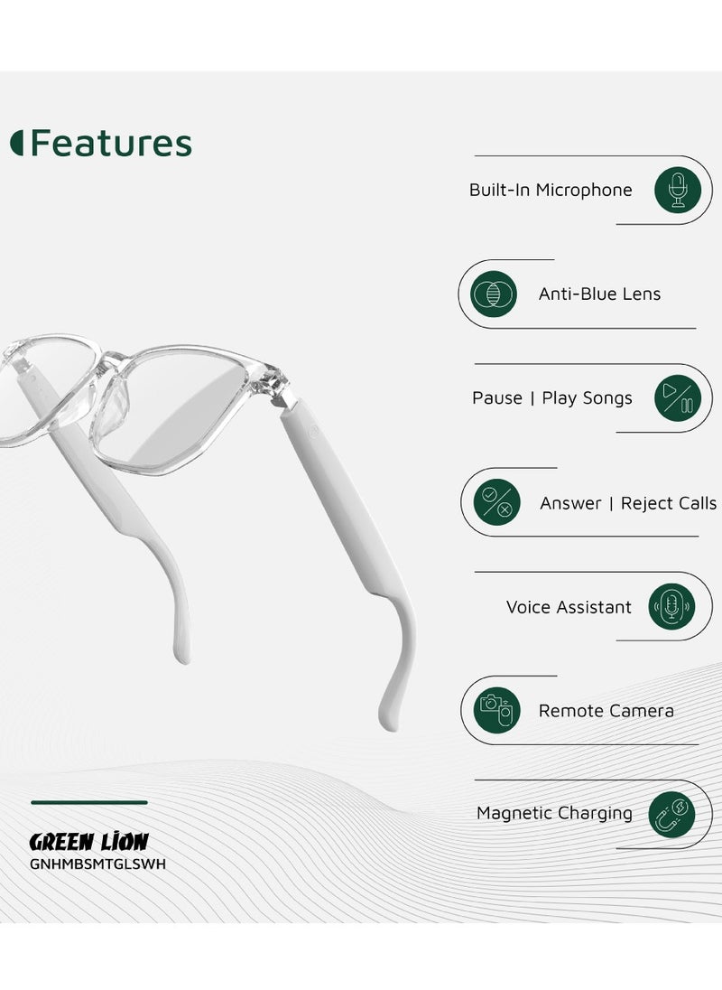 GREEN LION GL-SG9Hamburg Smart Glasses / Play & Pause / Answer & Reject Calls / Anti-Blue Lens / Built-in Microphone / UV400 Protection / Voice Assistant / Remote Camera / Touch Control / TWS Function - White  - Image 2
