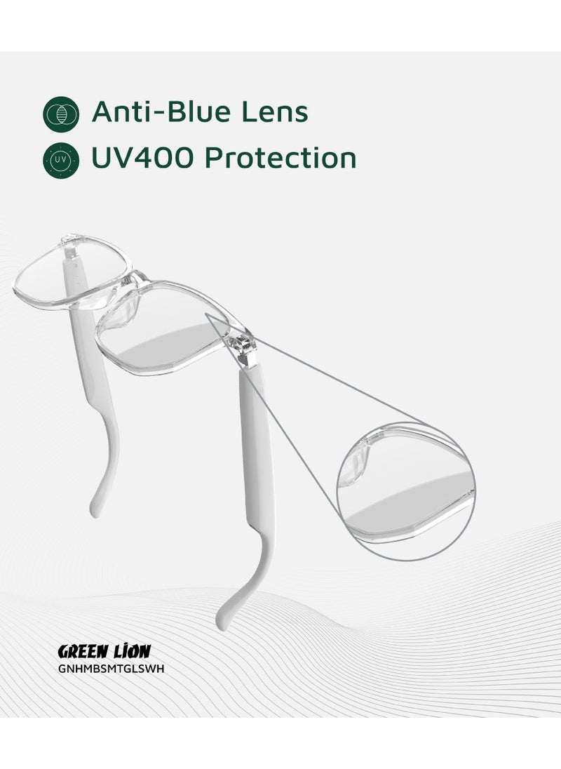GREEN LION GL-SG9Hamburg Smart Glasses / Play & Pause / Answer & Reject Calls / Anti-Blue Lens / Built-in Microphone / UV400 Protection / Voice Assistant / Remote Camera / Touch Control / TWS Function - White  - Image 4