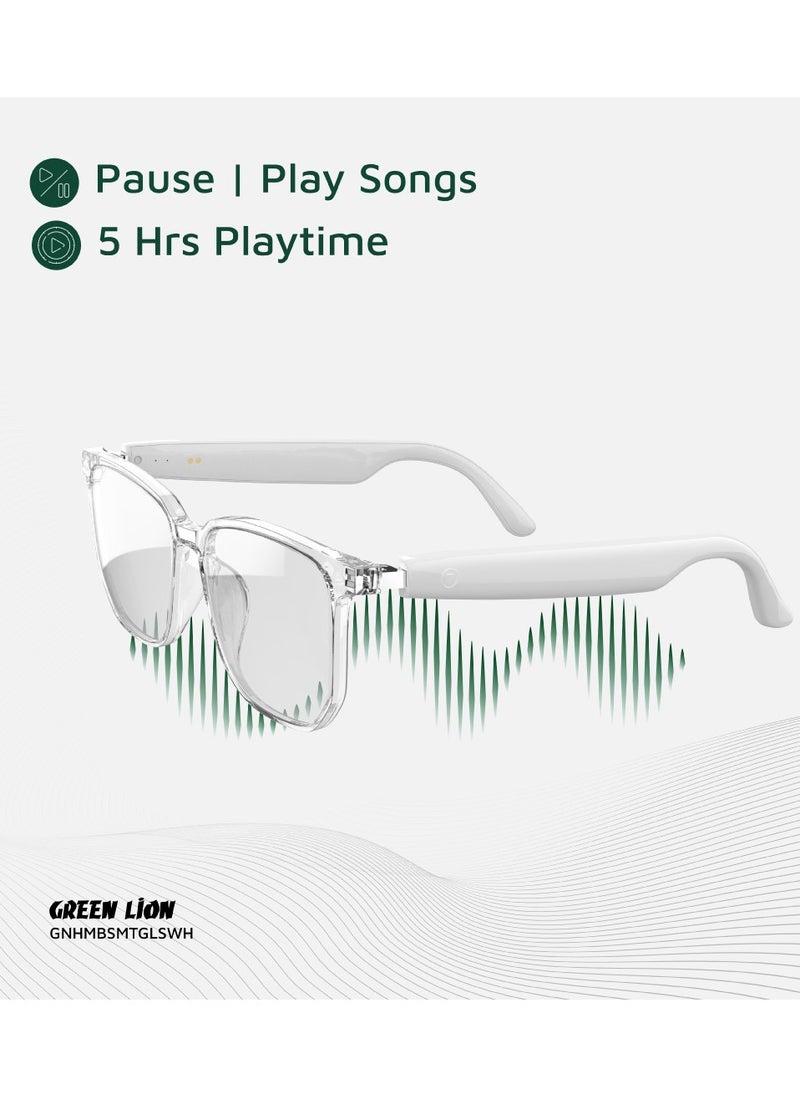 GREEN LION - GL-SG9Hamburg Smart Glasses / Play & Pause / Answer & Reject Calls / Anti-Blue Lens / Built-in Microphone / UV400 Protection / Voice Assistant / Remote Camera / Touch Control / TWS Function - White - Image 1