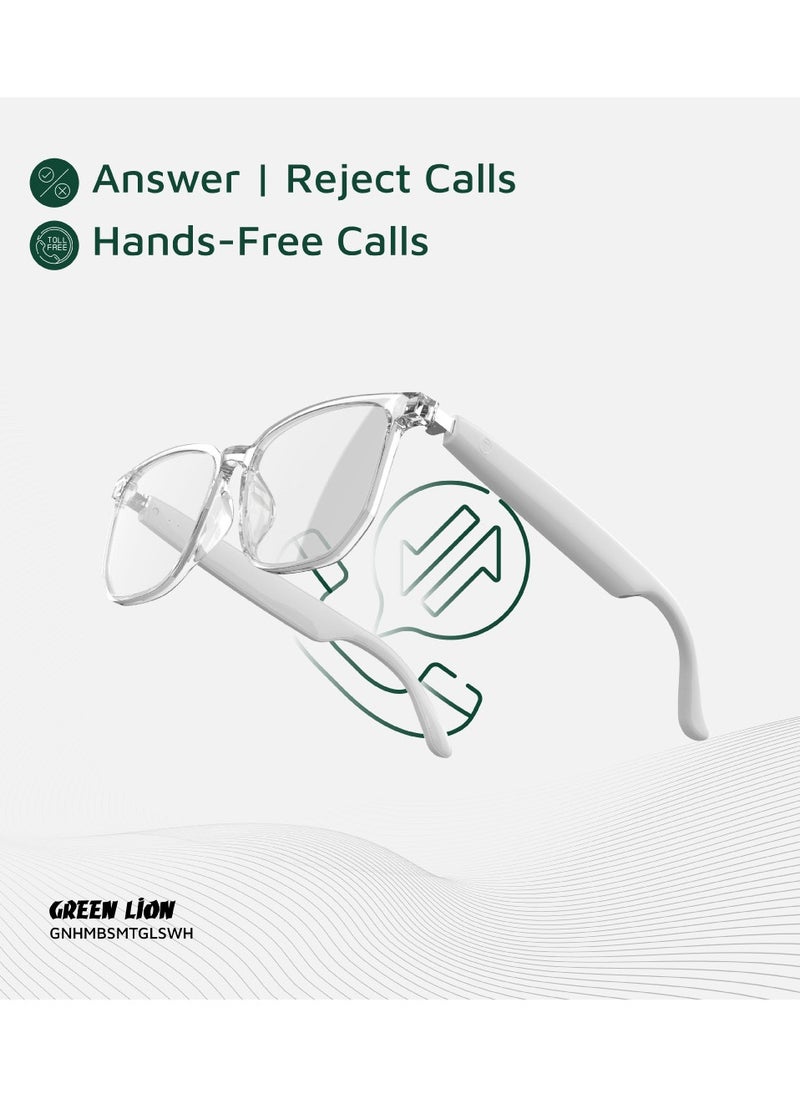GREEN LION GL-SG9Hamburg Smart Glasses / Play & Pause / Answer & Reject Calls / Anti-Blue Lens / Built-in Microphone / UV400 Protection / Voice Assistant / Remote Camera / Touch Control / TWS Function - White  - Image 3