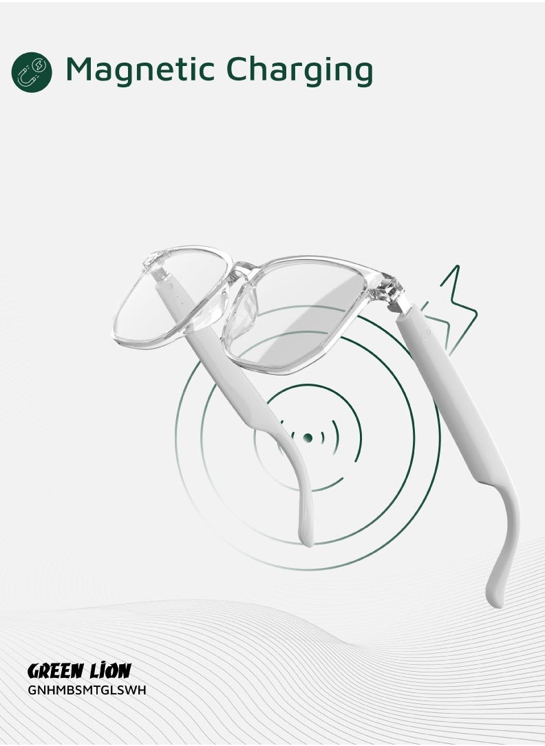 GREEN LION GL-SG9Hamburg Smart Glasses / Play & Pause / Answer & Reject Calls / Anti-Blue Lens / Built-in Microphone / UV400 Protection / Voice Assistant / Remote Camera / Touch Control / TWS Function - White  - Image 5