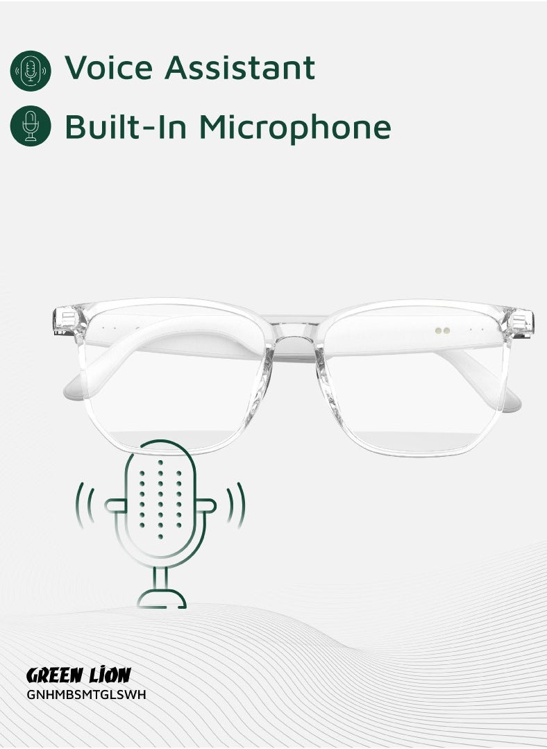 GREEN LION - GL-SG9Hamburg Smart Glasses / Play & Pause / Answer & Reject Calls / Anti-Blue Lens / Built-in Microphone / UV400 Protection / Voice Assistant / Remote Camera / Touch Control / TWS Function - White - Image 1
