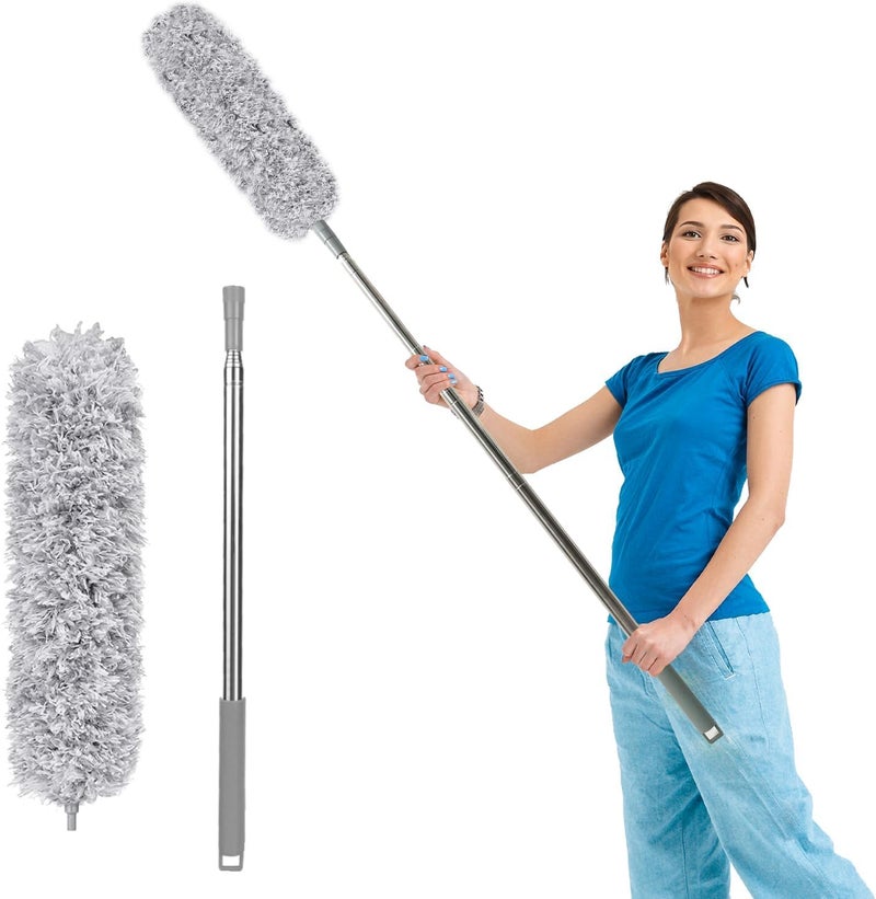DP FASHION DP FASHION Feather Duster Bendable Microfiber Long Handled Duster with Extra Telescopic Extending Pole and Soft Silicone Cap Washable Duster for Roof High Ceiling Fan Blinds Cobweb1 pcs - Image 1