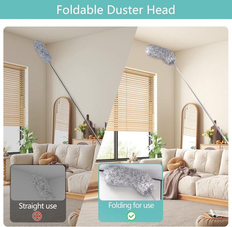 DP FASHION DP FASHION Feather Duster Bendable Microfiber Long Handled Duster with Extra Telescopic Extending Pole and Soft Silicone Cap Washable Duster for Roof High Ceiling Fan Blinds Cobweb1 pcs - Image 2